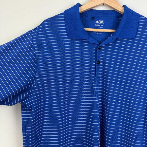 Men's Addidas Climalite Royal Blue Striped Golf Polo, Size L - Picture 3 of 8